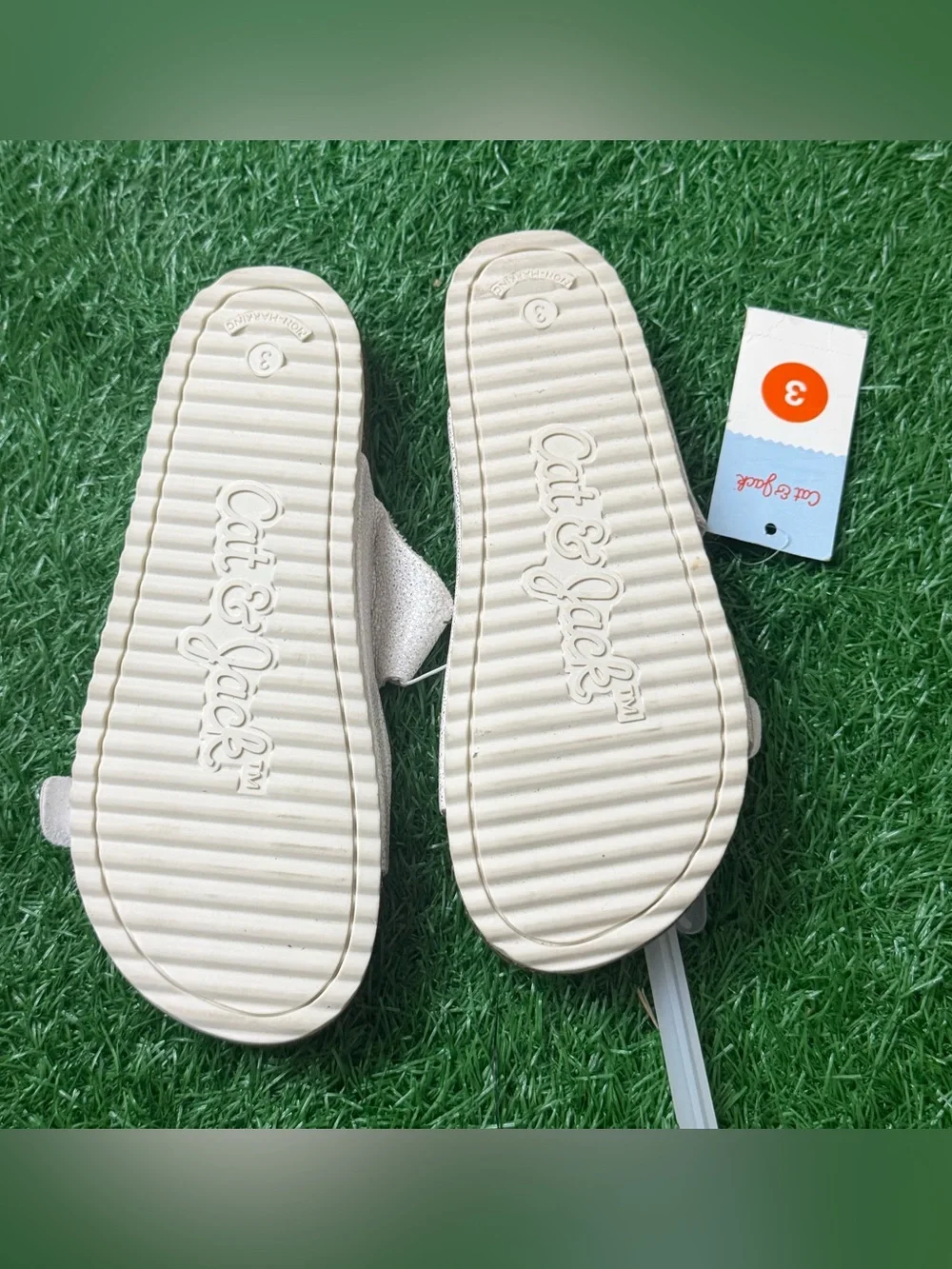 Cat & Jack Girls' White Glitter Slide Sandals